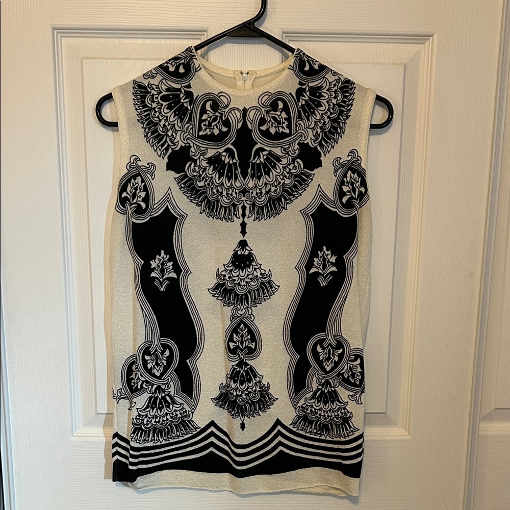 Vintage Black and White Sleeveless Polyester Top Women's Medium